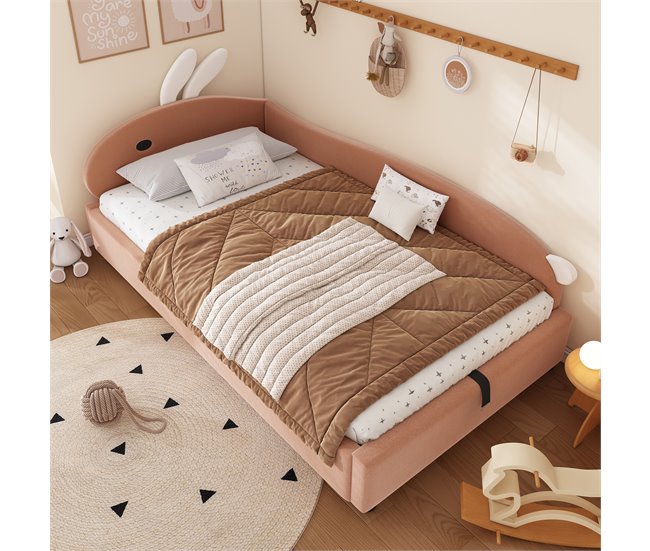 Cama con almacenaje de terciopelo Rosa