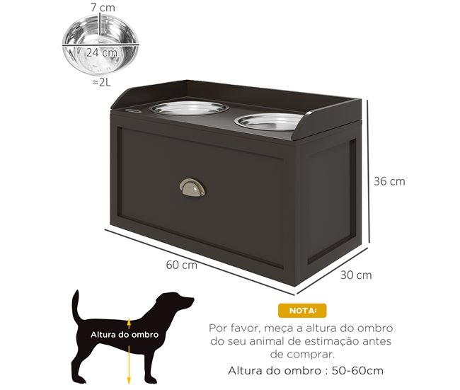 Comedero para Perros MDF, Acero Inoxidable PawHut Marron