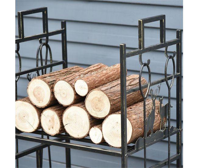 Soporte para Leña Metal Outsunny, hogar - climatización Negro