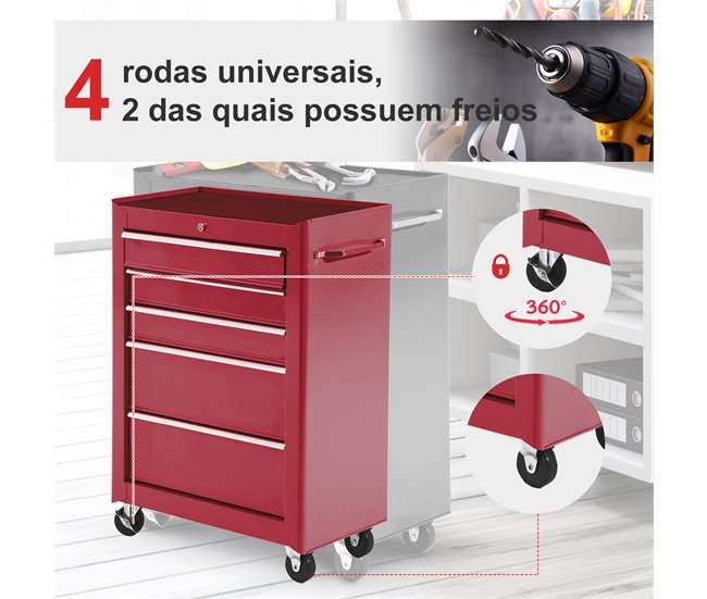 Carro de Herramientas Lámina de Acero HOMCOM 61 Rojo