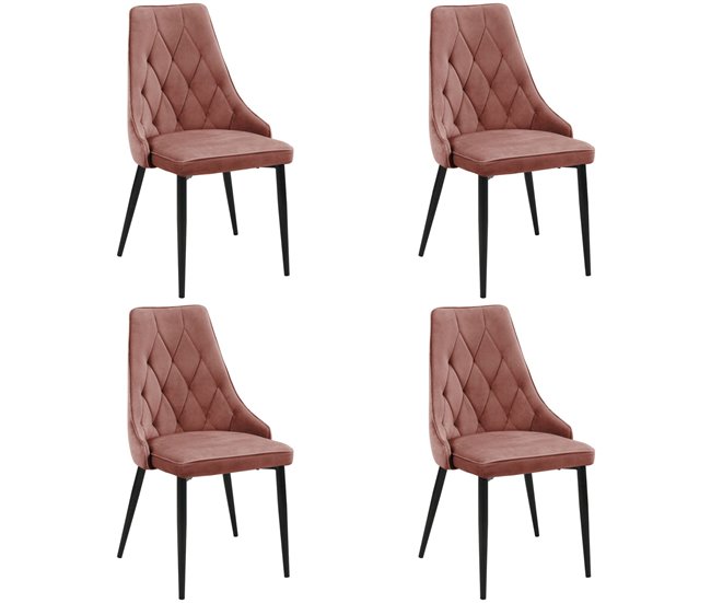 4x Silla tapizada capitoné de terciopelo SJ.054 Rosa