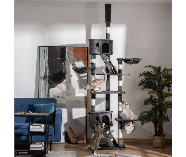 Árbol para Gatos Melamina, Cuerda de Sisal, Felpa PawHut Gris