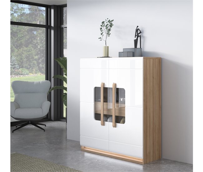 Vitrina 2 puertas 2 cajones MONTREAL Blanco Brillo