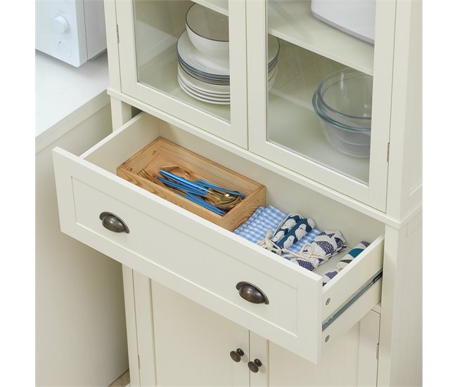 Alacena de Cocina MDF, Melamina de Madera, Vidrio HOMCOM Blanco