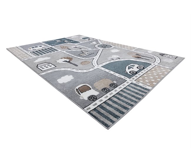 Alfombra FUN Strade para niños calle pueblo 280x370 Gris