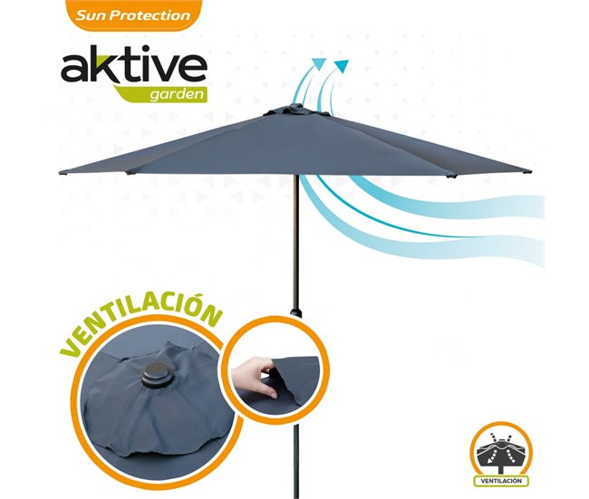 Parasol hexagonal 300 cm color antracita mástil aluminio Aktive Garden Gris