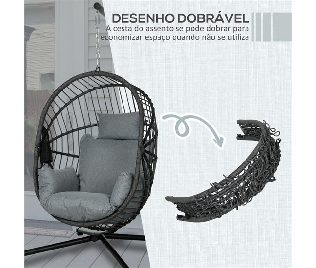 Silla Colgante Huevo Acero, Poliéster Outsunny Gris
