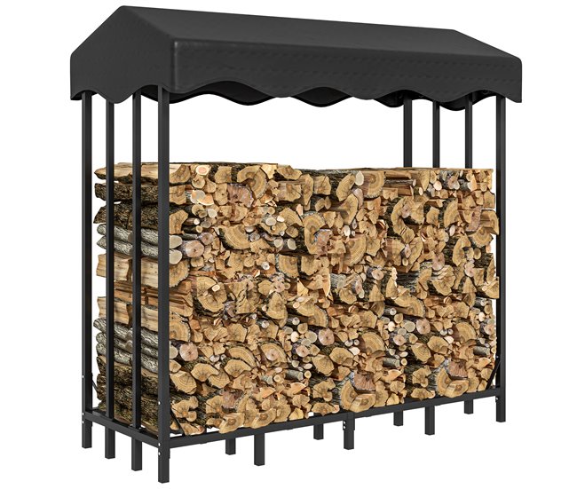 Estante para Leña Metal, Tela Oxford Outsunny Negro