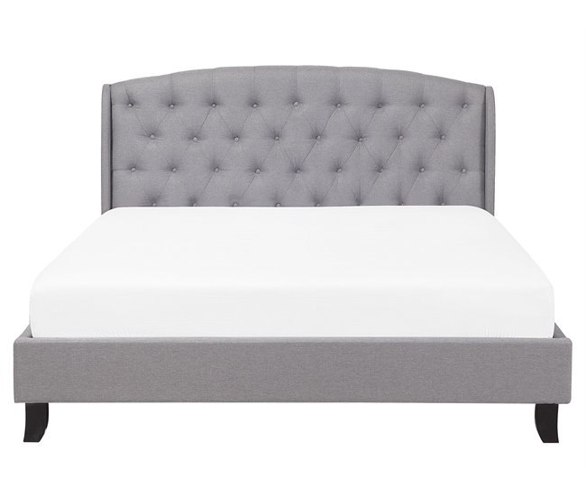 Beliani Cama con somier Poliéster BORDEAUX 221x169 Gris Claro
