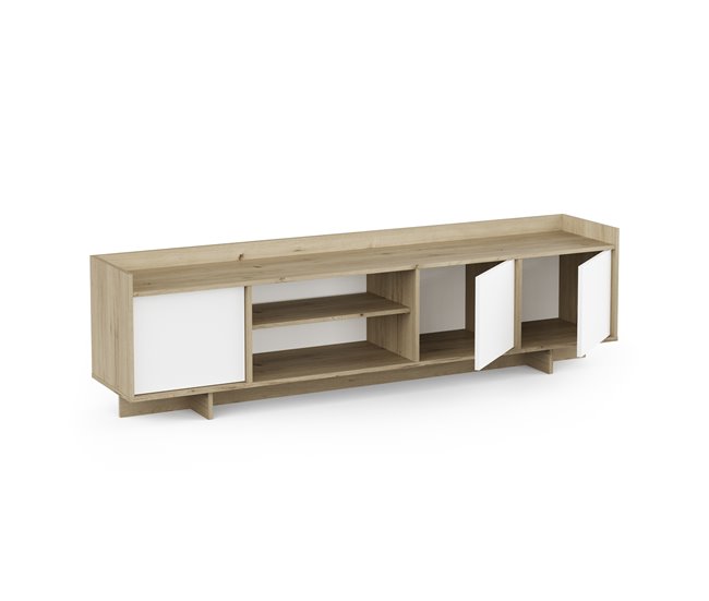Mueble tv 180cm 3 puertas roble y blanco CLAP Roble
