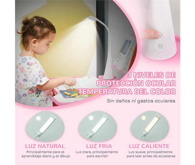 Escritorio Infantil MDF, Acero HOMCOM 70x50 Rosa