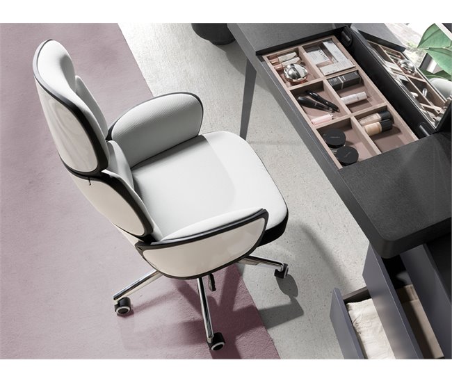 ANGEL CERDA Silla oficina giratoria tela gris claro y pvc blanco brillo Aluminio