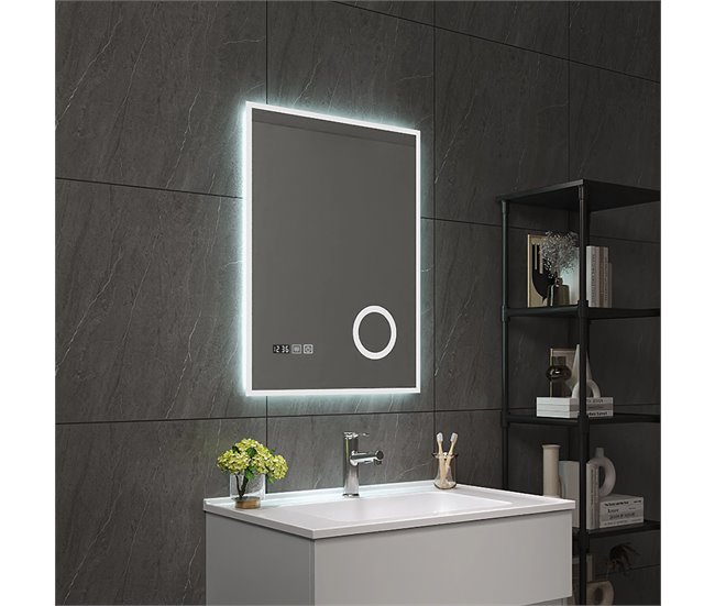 Espejo de pared con LED Lizzano para baño IP65 con antivaho lupa 60x3 Blanco