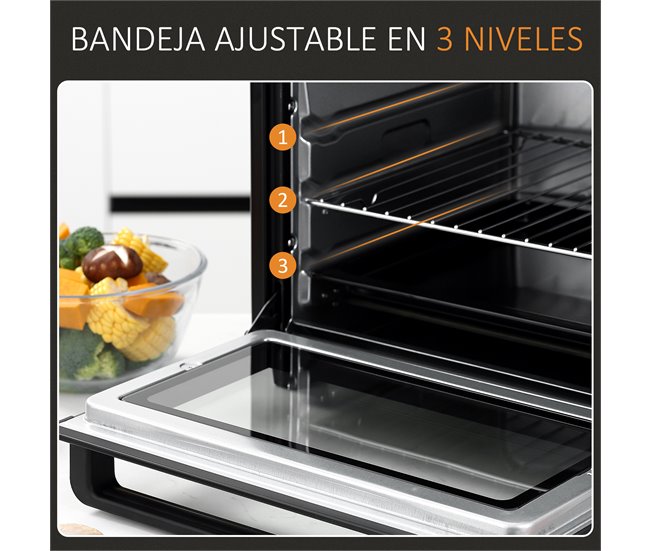 Horno Eléctrico Metal, Acero Inoxidable y Vidrio Templado HOMCOM Negro