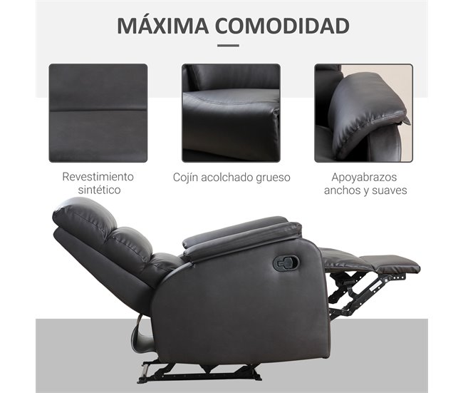 Sillón Reclinable Acero, MDF, PU y Espuma HOMCOM Marron