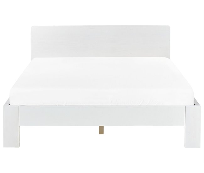 Beliani Cama con somier Madera de pino ROYAN 147x207 Blanco