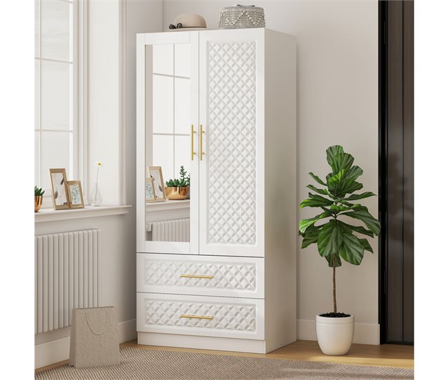 Armario Ropero MDF, Vidrio HOMCOM, hogar - muebles de dormitorio Blanco