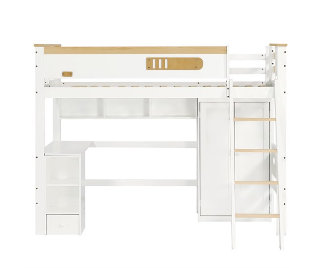 Cama alta infantil de madera de pino Natural/ Blanco