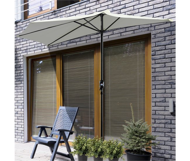 Sombrilla de Jardín Metal, Poliéster Outsunny 269x138 Crudo