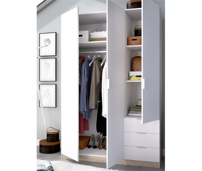 Armario de 3 puertas y 3 cajones Essen 121 Blanco Brillo