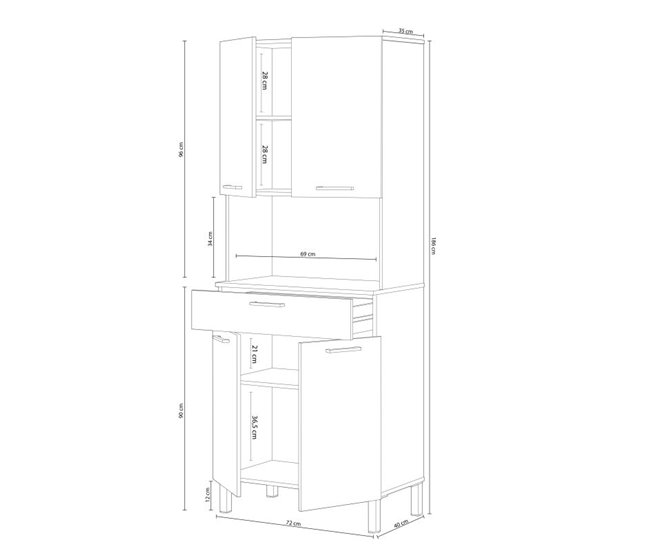 Alacena cocina Colin 4 Puertas 72 Natural/ Blanco