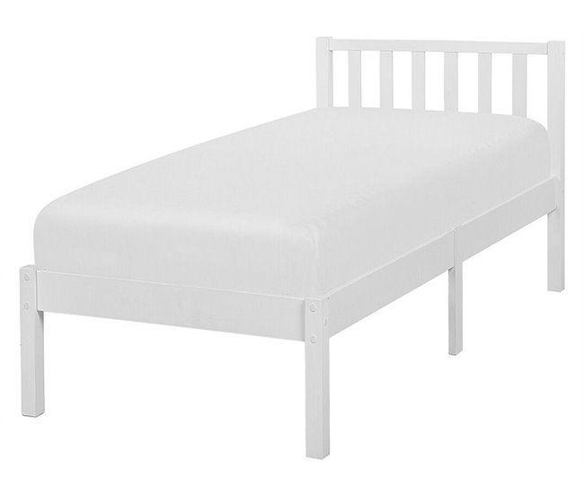 Beliani Cama con somier Madera de pino FLORAC Blanco