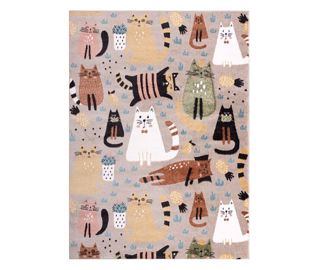 Alfombra FUN Kittens para niños gatos 140x190 Beige