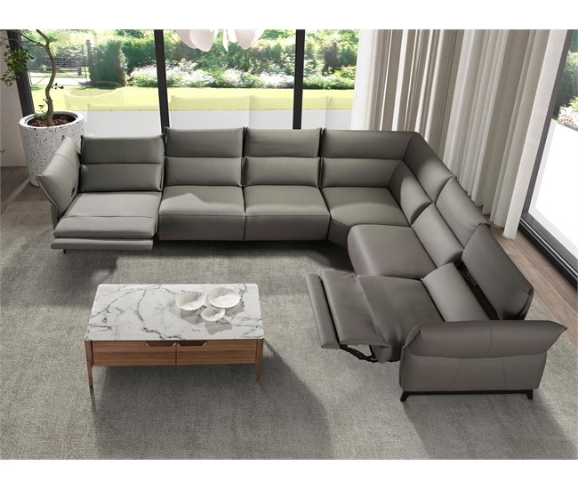 ANGEL CERDA Sofá rinconera relax modular piel gris oscuro Gris