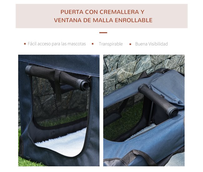 Transportín para Mascotas Tela Oxford, Acero y Poliéster PawHut Azul