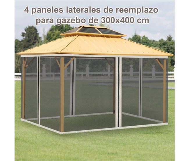 4 Paneles Laterales de Mosquitera para Carpa Poliéster, Nylon 352x0 Negro