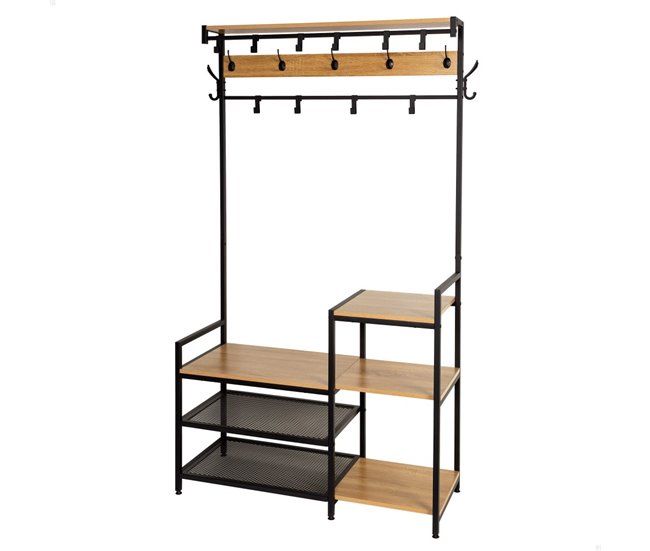 Max Home Perchero zapatero entrada madera y acero 4 estantes Negro/ Madera