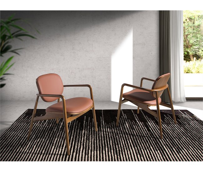 ANGEL CERDA Sillón polipiel marrón y nogal Nogal