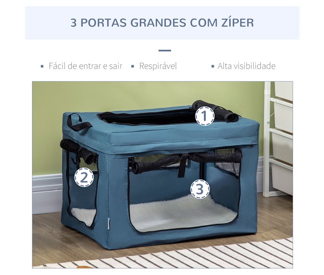 Transportín para Mascotas Acero, Tela Oxford, Malla PawHut Azul