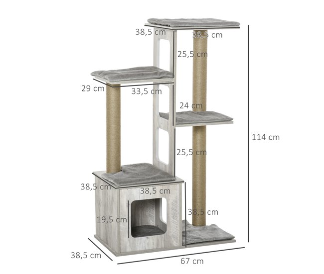 Árbol para Gatos Aglomerado de Madera, Felpa y Yute PawHut Gris