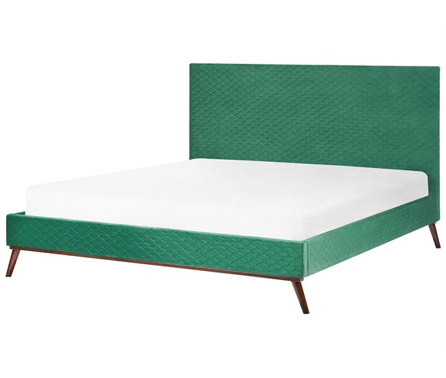 Beliani Cama con somier Terciopelo BAYONNE 191x212 Verde
