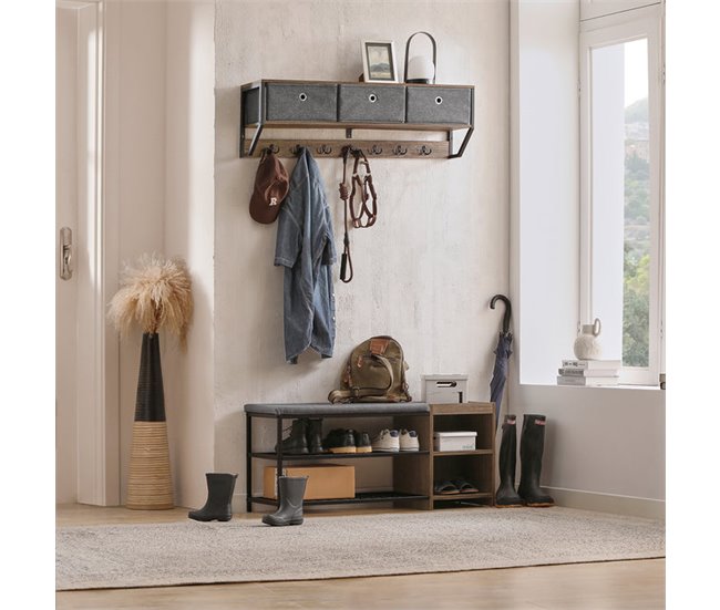 Perchero de Pared para Pasillo Estilo iIndustrial FHK26-N SoBuy Marron