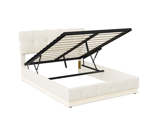 Cama, LED, cama con muelles, cama doble, cama funcional 146x204 Beige