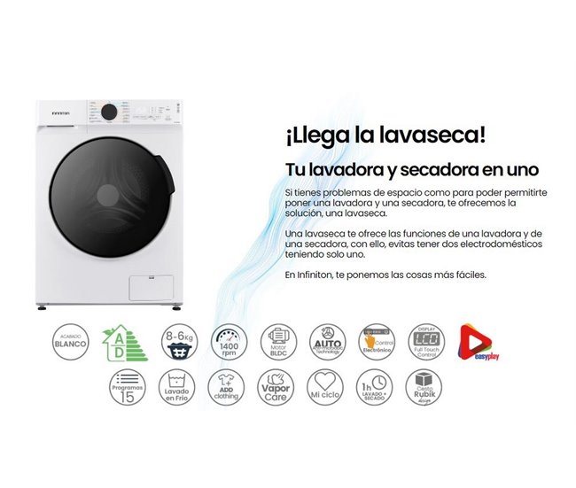 Lavaseca Infiniton WSD-G8A6D4BN, 8/6 Kg, 1400 rpm, A/D, Vapor Care Blanco