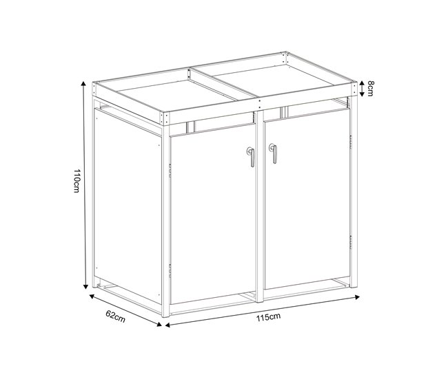 Cobertizo Valkeakoski para 2 cubos de basura de 120L acero Gris