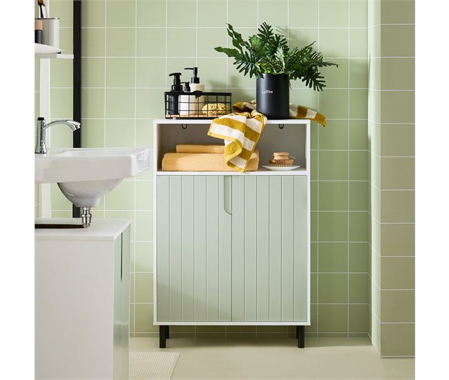 Armario De Suelo Para Baño Con 2 Puertas BZR138-GR SoBuy Verde