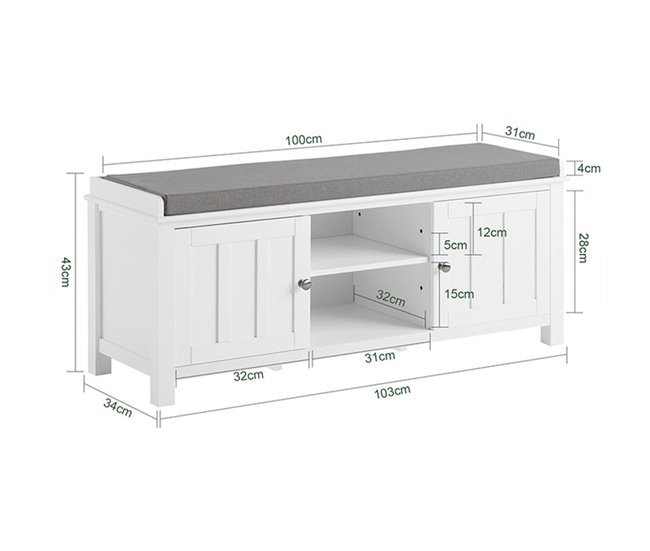 Zapatero con 2 Puertas Cerradas y 2 Estantes FSR35-W SoBuy Blanco
