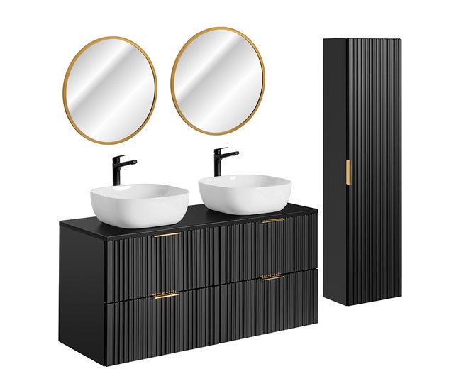 Conjunto de muebles con doble lavabo espejos LED y columna Adriel 120 Madera