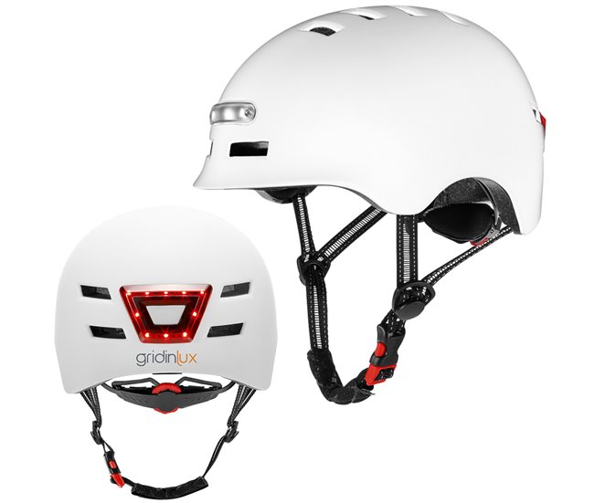 Casco Safe&Go Negro L patinete bici Movilidad Urbana Luz LED frontal y trasera Gridinlux Blanco