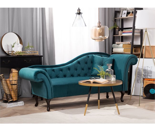 Beliani Chaise longue derecho Terciopelo LATTES Azul/ Verde