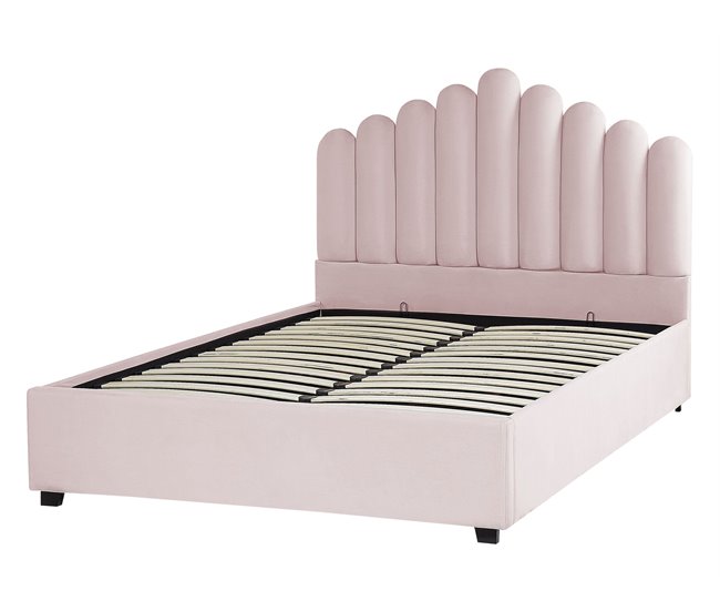 Beliani Cama con almacenaje Terciopelo VINCENNES 147x214 Blanco/ Beige