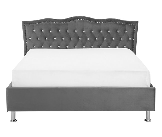 Beliani Cama con somier Terciopelo METZ 168x217 Gris Oscuro