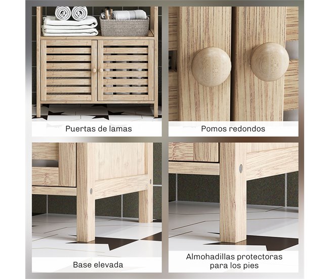 Estantería de Baño Bambú, MDF HOMCOM, hogar - baño Blanco