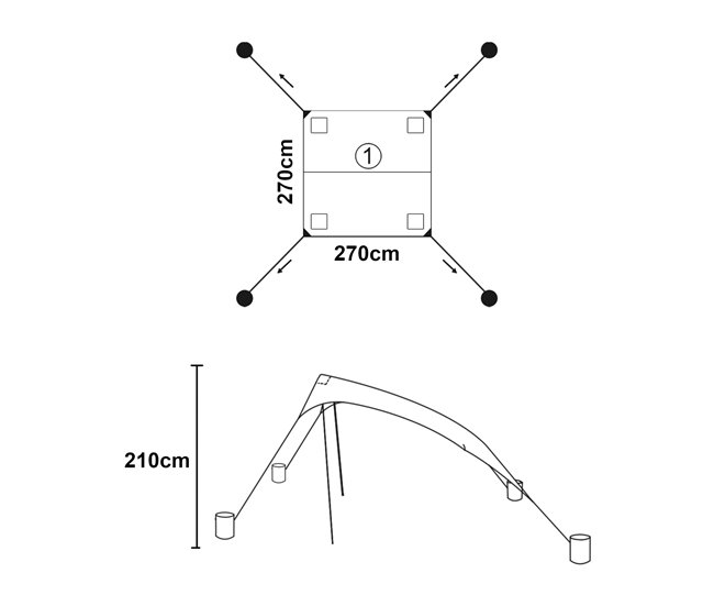 Toldo de playa Bernheze Lycra 4 bolsas rellenables 270x270 Azul