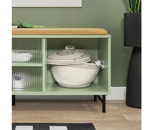 Banco Zapatero con Puertas Correderas de vidrio FSR115-GR SoBuy Verde