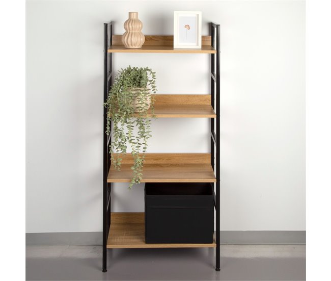 Max Home Estantería madera 4 estantes Negro/ Madera